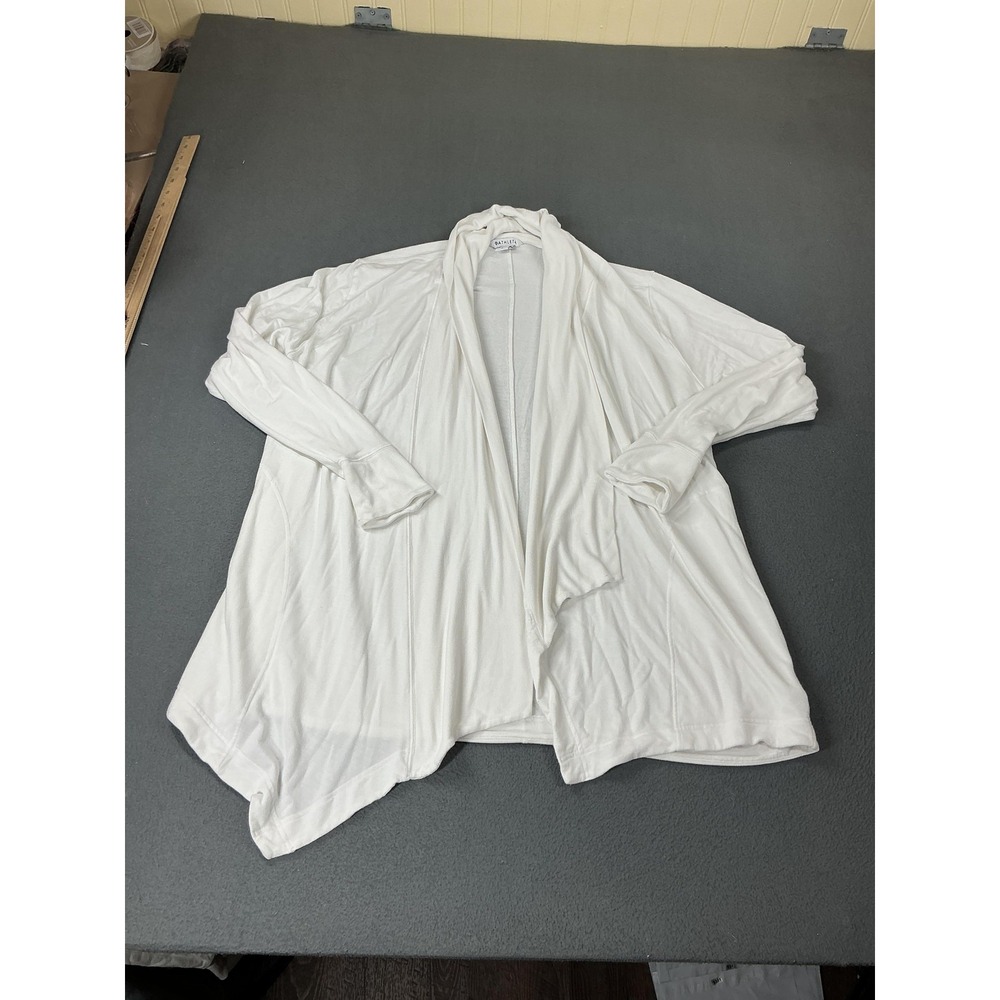 Athleta Cardigan Sweater Womens Large White Modal Spandex Open Pockets Dolman‎